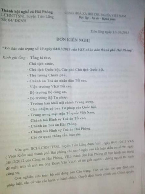 Kiến nghị bác Cáo trạng truy tố ông Vươn và người thân? - ảnh 1
