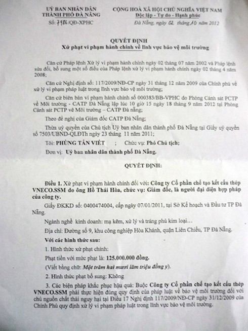 Đà Nẵng: Cho chất thải nguy hại, Công ty VNECO.SSM bị phạt 125 triệu đồng - ảnh 1