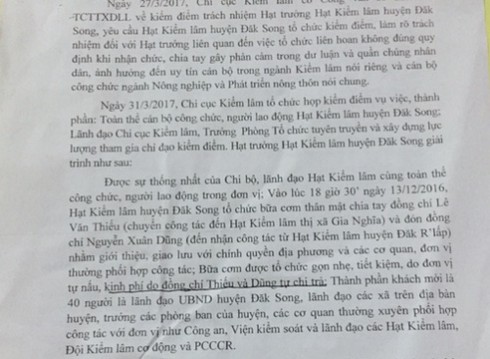 Đắk Nông: Lùm xùm bữa cơm chia tay tại Hạt Kiểm lâm Đắk Song - ảnh 2