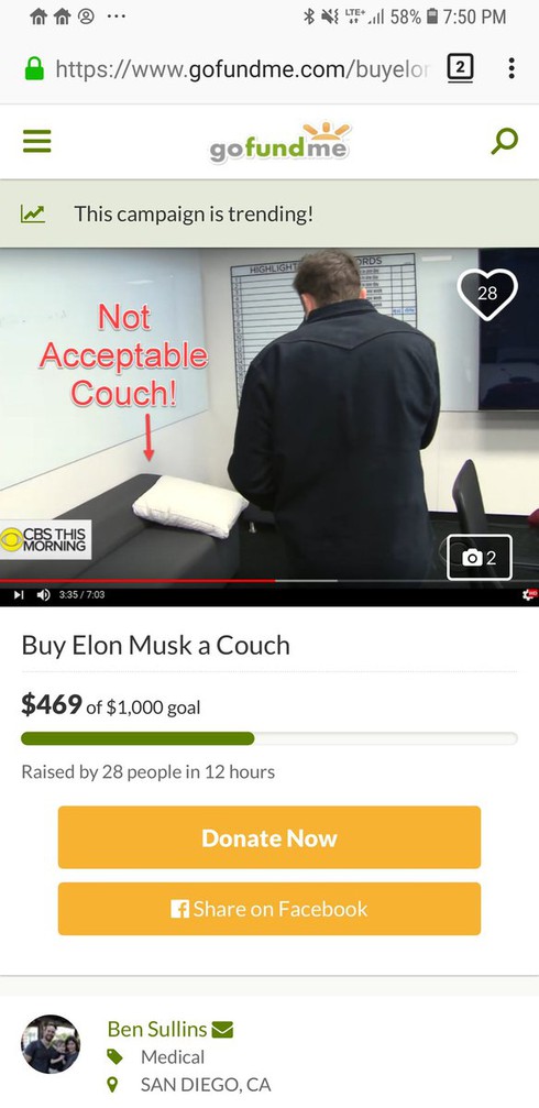 Hàng trăm người dùng Internet góp 5.000 USD mua... ghế sofa tặng tỷ phú Elon Musk - ảnh 2
