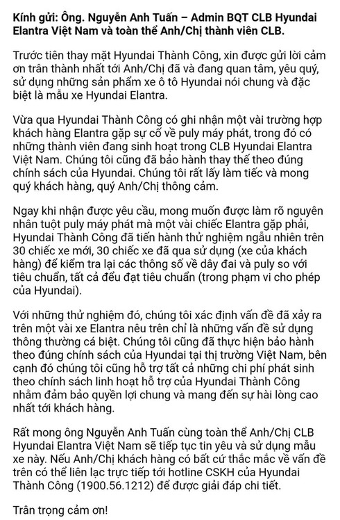 Hyundai Thanh Cong noi gi ve su co tuot puly may phat tren Elantra? hinh anh 2