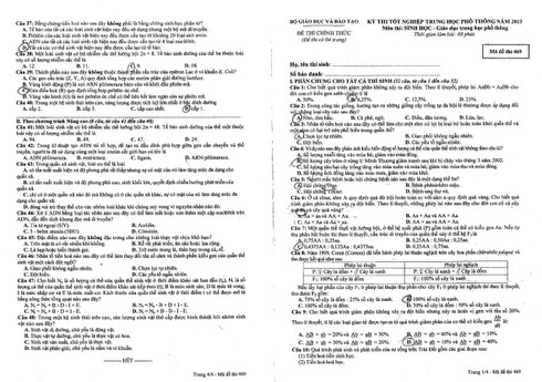 Gợi ý giải đề thi Sinh học kỳ thi tốt nghiệp THPT 2013 - ảnh 1