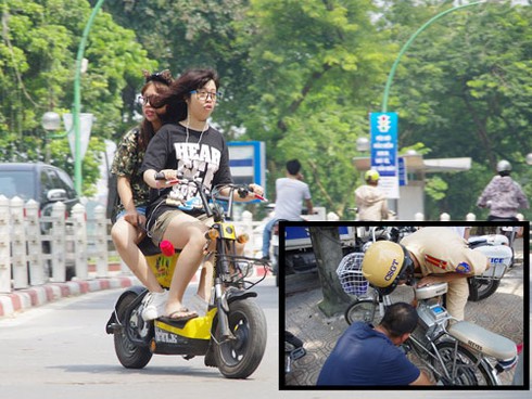 Học sinh cưỡi xe đạp điện đại náo phố phường - ảnh 2