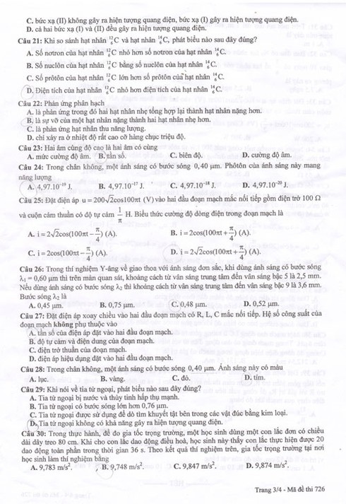 Đề thi Vật lý kỳ thi tốt nghiệp THPT 2014: Có 2 câu khó - ảnh 4