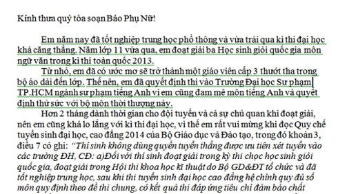 Thư của HS giỏi quốc gia nhưng không được xét đậu ĐH - ảnh 1