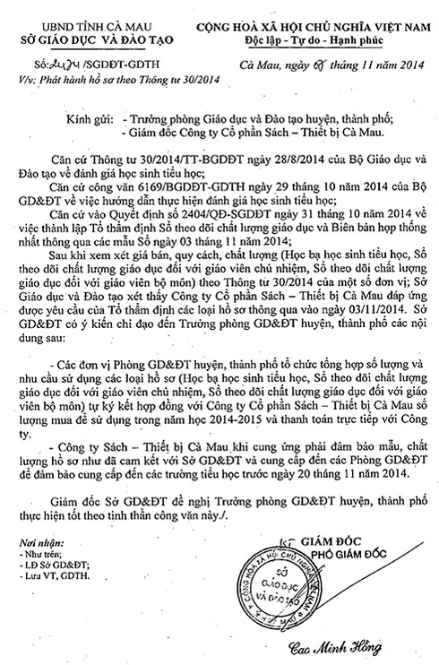 Cà Mau: Công văn lạ đời của Sở GD&ĐT - ảnh 1