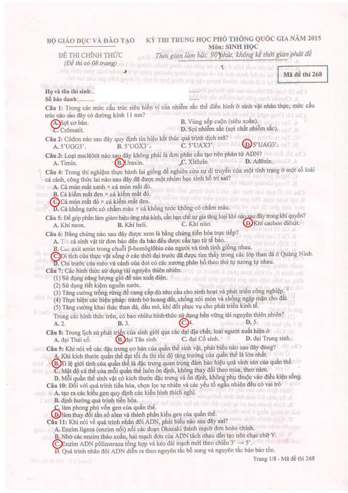 Đáp án môn Sinh học kỳ thi THPT quốc gia 2015 (tham khảo) - ảnh 3