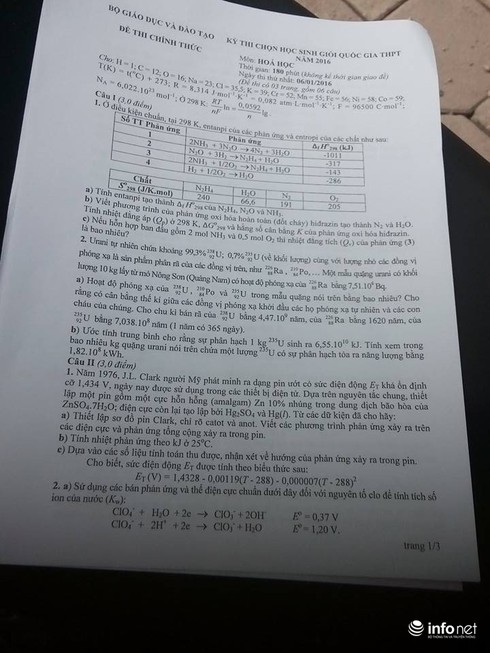 Đề thi học sinh giỏi THPT quốc gia môn Lý, Hóa, Sử - ảnh 4