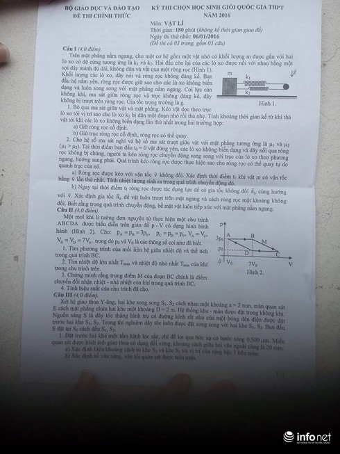 Đề thi học sinh giỏi THPT quốc gia môn Lý, Hóa, Sử - ảnh 1