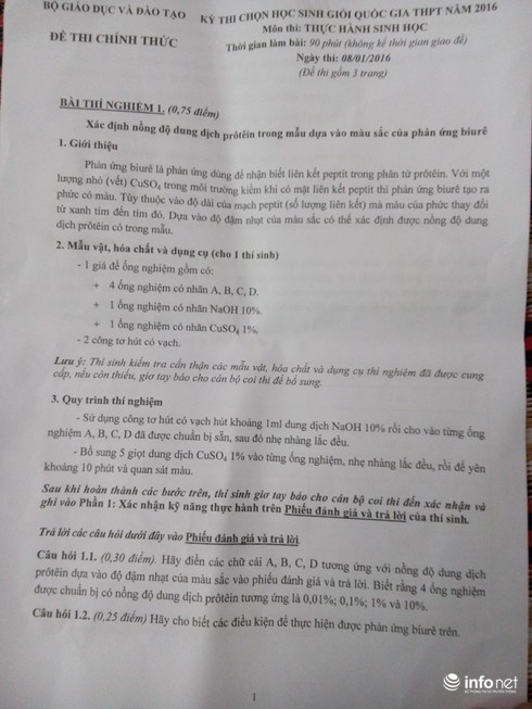 Đề thi học sinh giỏi quốc gia THPT 2016 ngày thứ 3 môn Sinh - ảnh 1