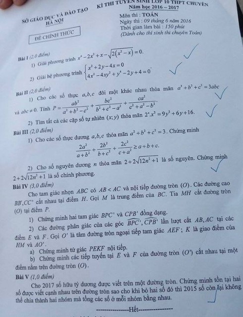 Hà Nội: Đề Toán dành cho học sinh thi vào 10 chuyên Toán quá khó - ảnh 1