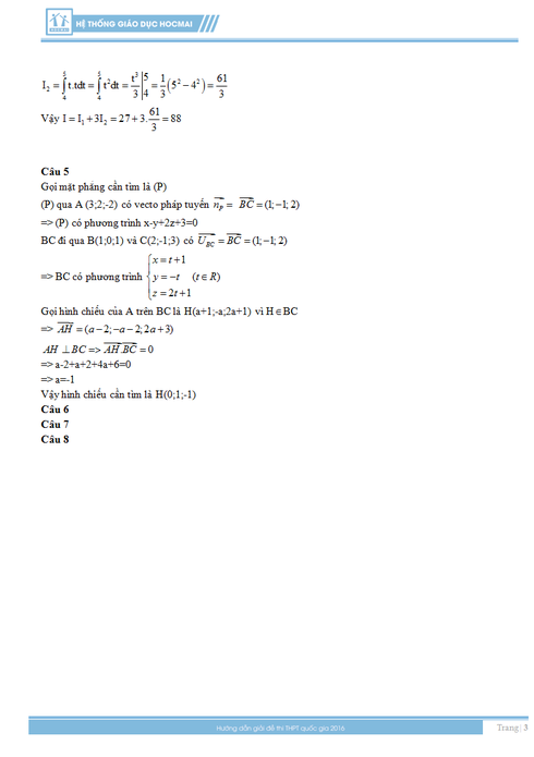 Đáp án môn Toán kỳ thi THPT quốc gia năm 2016 - ảnh 3