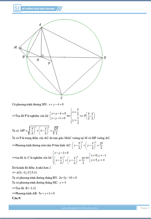 Đáp án môn Toán kỳ thi THPT quốc gia năm 2016 - ảnh 4