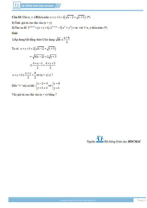 Đáp án môn Toán kỳ thi THPT quốc gia năm 2016 - ảnh 5