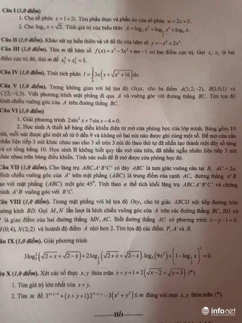 Đề Toán kỳ thi THPT quốc gia 2016 và nhận định của các giáo viên - ảnh 1