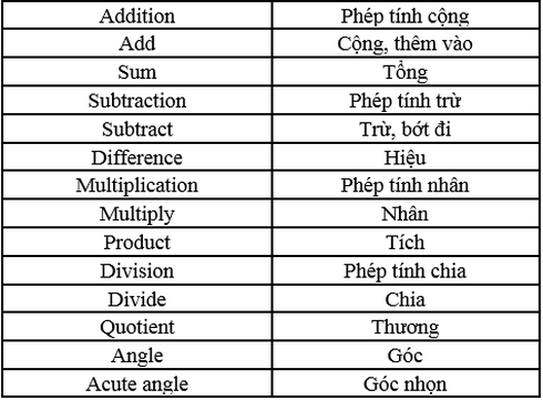 Hướng dẫn một số từ vựng Tiếng Anh về toán học lớp 4 - ảnh 2