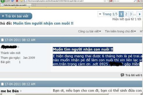 Xôn xao tin sinh viên ở Tp.HCM rao cho con trên mạng