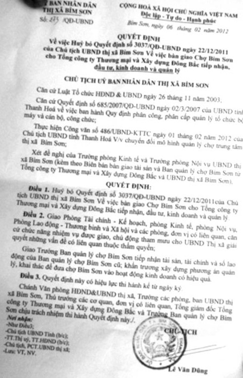 Hủy quyết định bán chợ Bỉm Sơn sau 15 ngày bãi thị