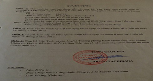 Kỹ sư Tạch gửi văn bản yêu cầu Toyota bố trí đúng công việc
