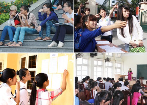 Sĩ tử khối B, C, D làm thủ tục thi trong lo lắng