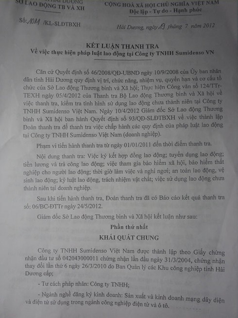 Sumidenso Việt Nam: `Phát lộ` thêm sai phạm về lao động