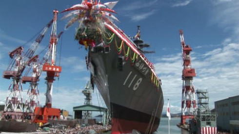 Toàn cảnh lễ hạ thủy tàu khu trục `Mùa Đông` 118 lớp Akizuki của Nhật Bản