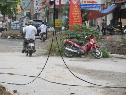 Kinh hãi đi qua phố bẫy dây cáp, điện ở Hà Nội
