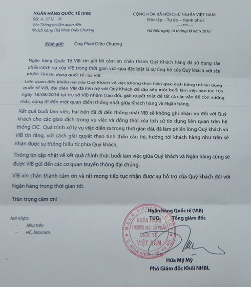 Vụ đòi khách gần 100 triệu: VIB xóa tên khách hàng khỏi danh sách nợ xấu - ảnh 2