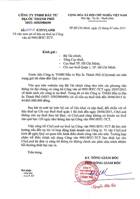 Công ty BĐS CityLand phản bác thông tin nợ thuế hơn 44 tỷ đồng - ảnh 1