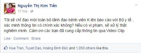 Bộ Y tế làm việc với Bệnh viện K theo tin tố cáo từ Facebook - ảnh 1