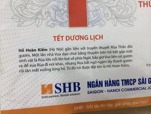 Lịch SHB in sai do lỗi