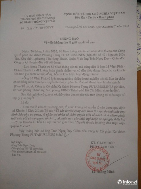 Không thụ lý đơn tố cáo chánh thanh tra Sở GTVT - ảnh 1