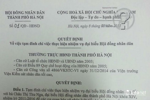 Hà Nội ra quyết định tạm đình chỉ đại biểu HĐND Châu Thị Thu Nga - ảnh 1