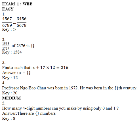 Đề thi và đáp án ViOlympic Toán Tiếng Anh lớp 4 cấp quốc gia năm 2015 - ảnh 1