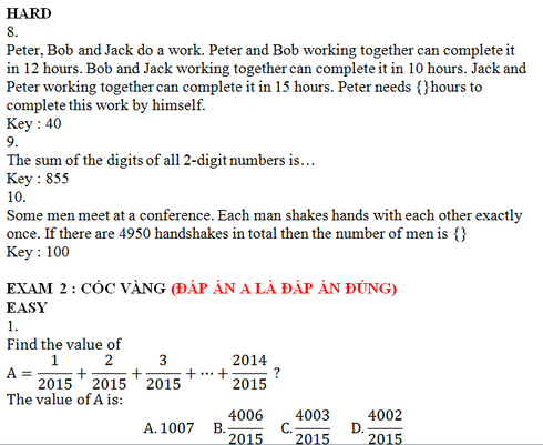 Đề thi và đáp án ViOlympic Toán Tiếng Anh lớp 4 cấp quốc gia năm 2015 - ảnh 3