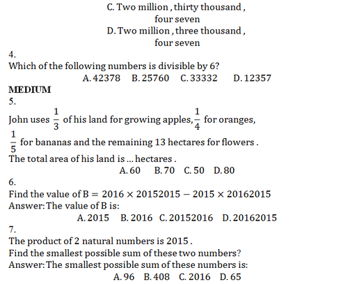 Đề thi và đáp án ViOlympic Toán Tiếng Anh lớp 4 cấp quốc gia năm 2015 - ảnh 5