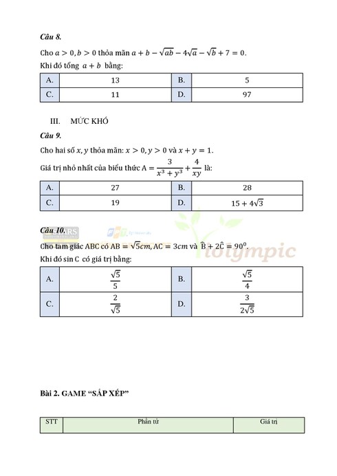 Đề thi ViOlympic Toán Tiếng Việt lớp 9 vòng quốc gia năm 2016 - ảnh 3