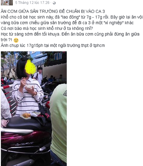 Bức ảnh học sinh ăn cơm chiều giữa sân trường: Chuyện thường ngày? - ảnh 1
