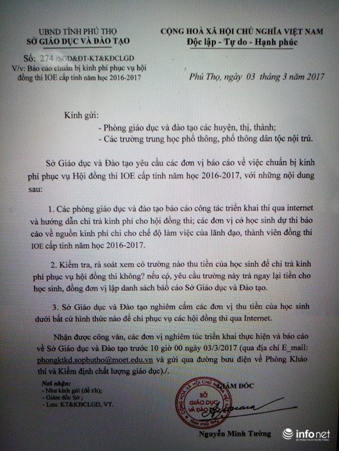 Phú Thọ: Dừng việc thu tiền của học sinh khi thi Olympic tiếng Anh - ảnh 2