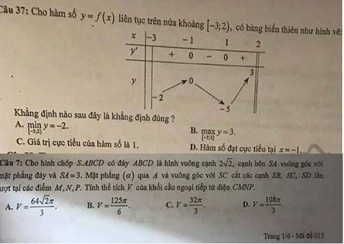 Gợi ý đáp án đề thi thử môn Toán THPT quốc gia 2017 tại Hà Nội: Câu 37 sai - ảnh 2