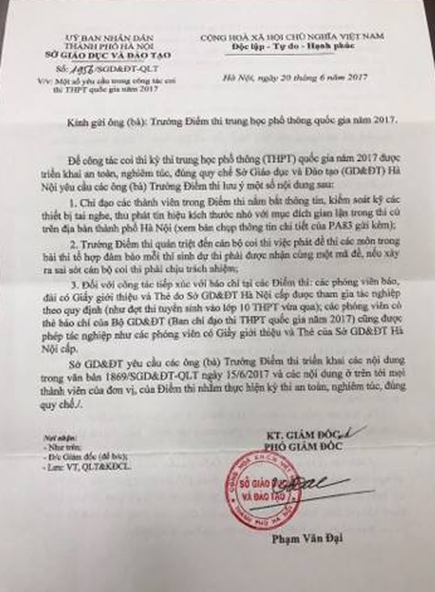 Sở GD&ĐT Hà Nội ra công văn yêu cầu các điểm thi không cản trở PV tác nghiệp - ảnh 2