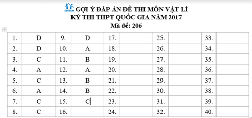 Gợi ý đáp án môn Vật lý kỳ thi THPT quốc gia 2017 - ảnh 1