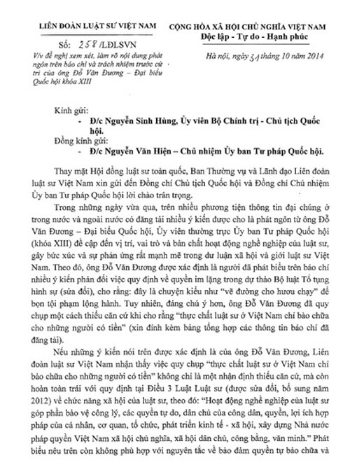 Liên đoàn Luât sư VN kiến nghị xem xét tư cách ĐBQH Đỗ Văn Đương - ảnh 2