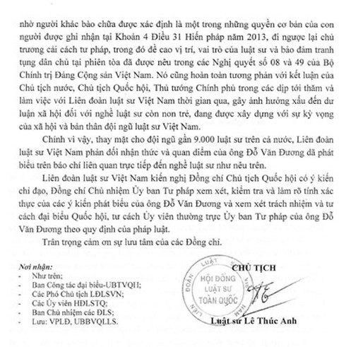 Liên đoàn Luât sư VN kiến nghị xem xét tư cách ĐBQH Đỗ Văn Đương - ảnh 3