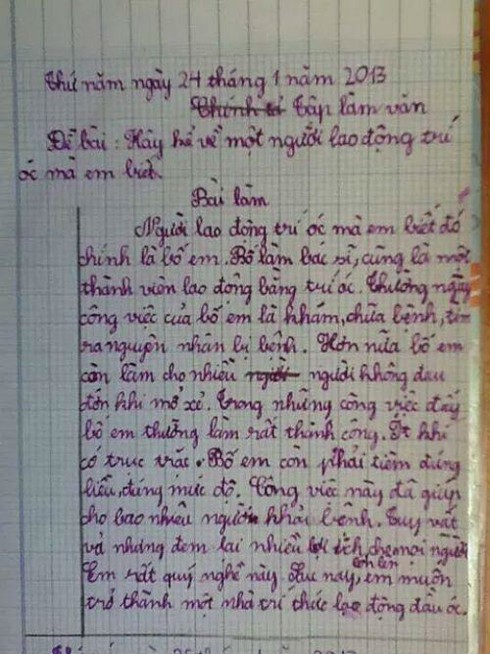 Bác sĩ gây mê xúc động với bài văn con trai viết về mình - ảnh 1