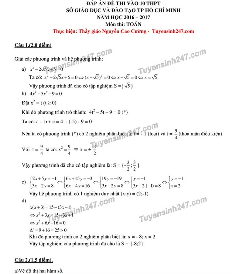 Gợi ý đáp án môn Toán thi lớp 10 TP.HCM - ảnh 2