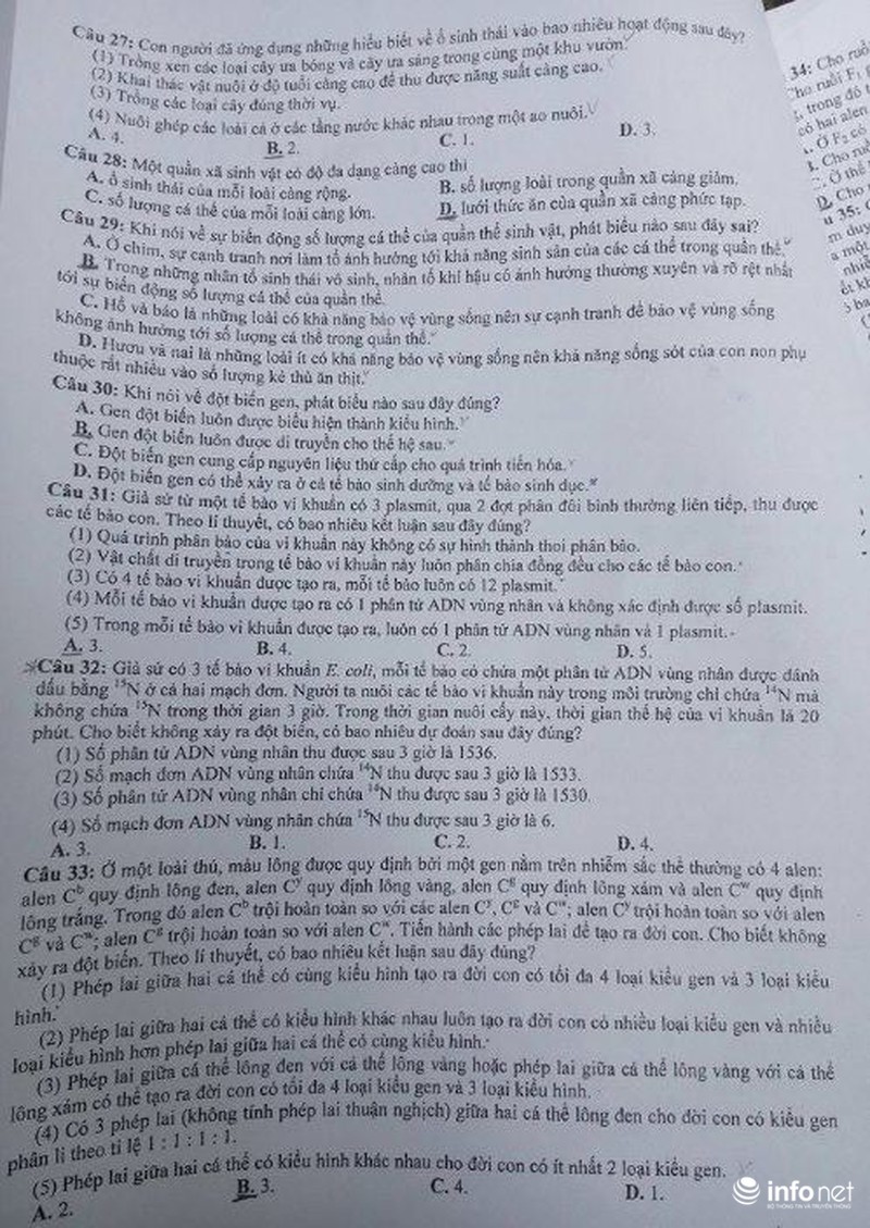 Đề Sinh học kỳ thi THPT quốc gia 2016 - ảnh 4