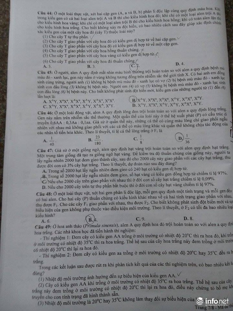 Đề Sinh học kỳ thi THPT quốc gia 2016 - ảnh 7