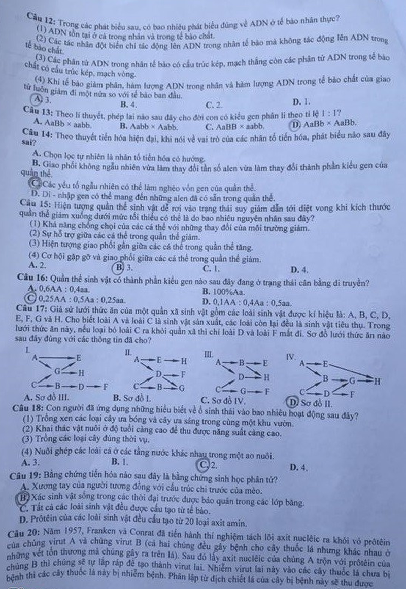 Đề Sinh học kỳ thi THPT quốc gia 2016 - ảnh 10