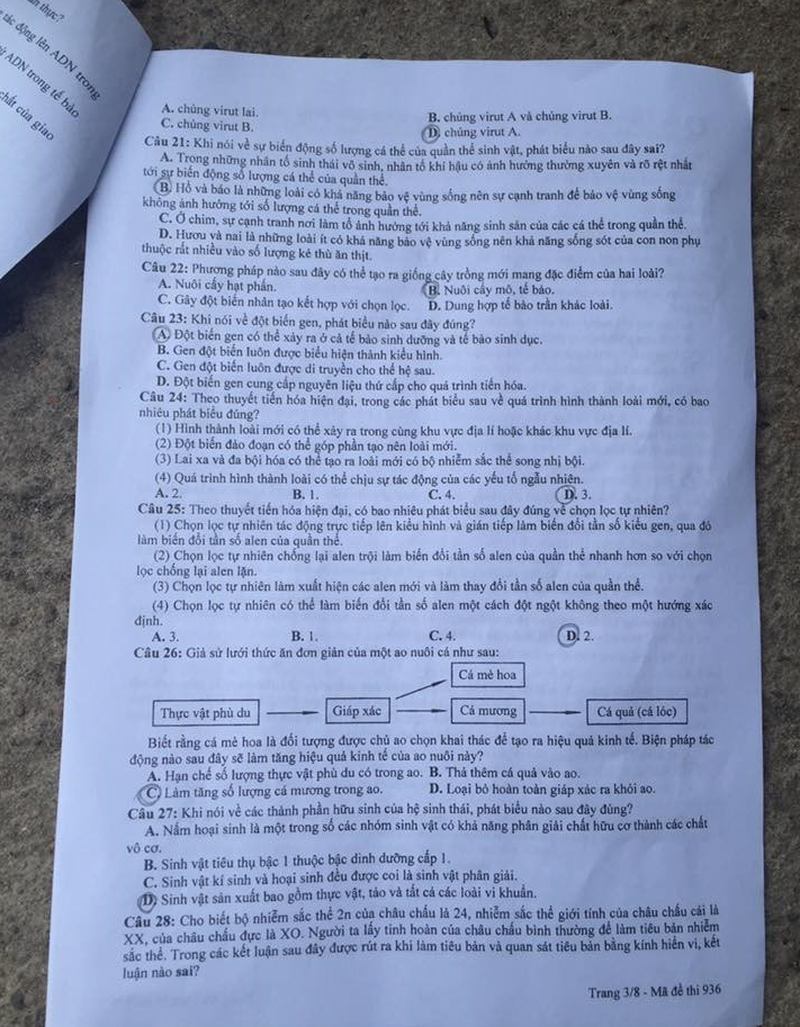 Đề Sinh học kỳ thi THPT quốc gia 2016 - ảnh 11